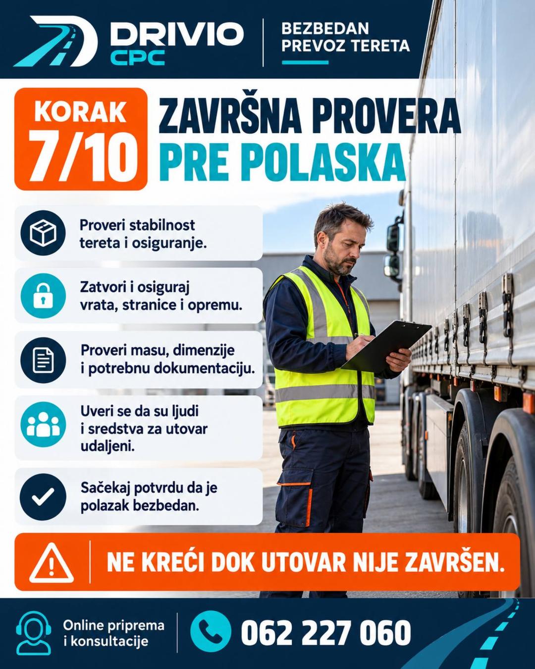Korak 7: Završna provera pre polaska — Bezbedan prevoz tereta