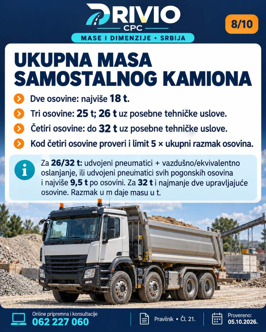 Korak 8: Ukupna masa samostalnog kamiona — Mase i dimenzije vozila u Srbiji