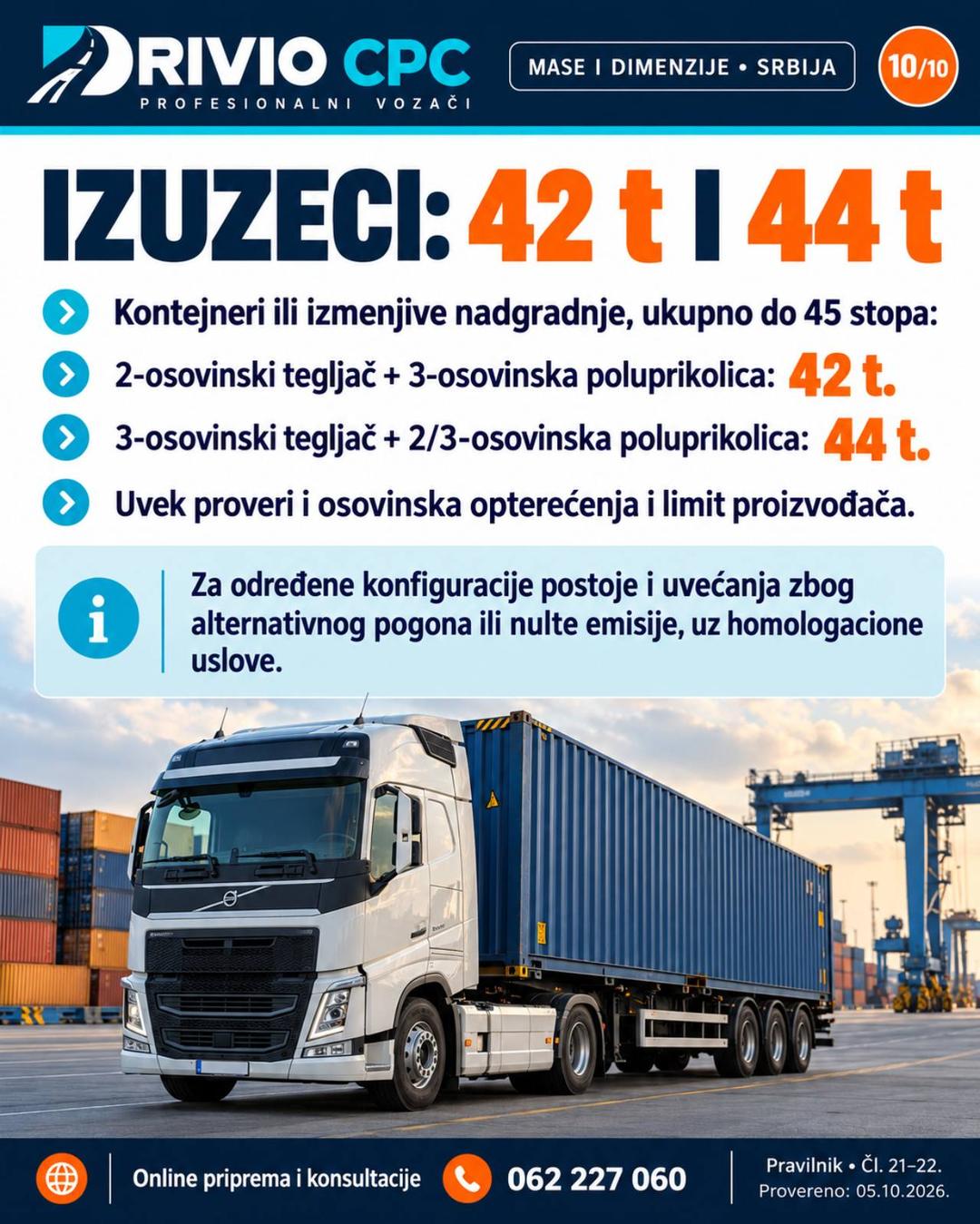 Korak 10: Izuzeci: 42 t i 44 t — Mase i dimenzije vozila u Srbiji