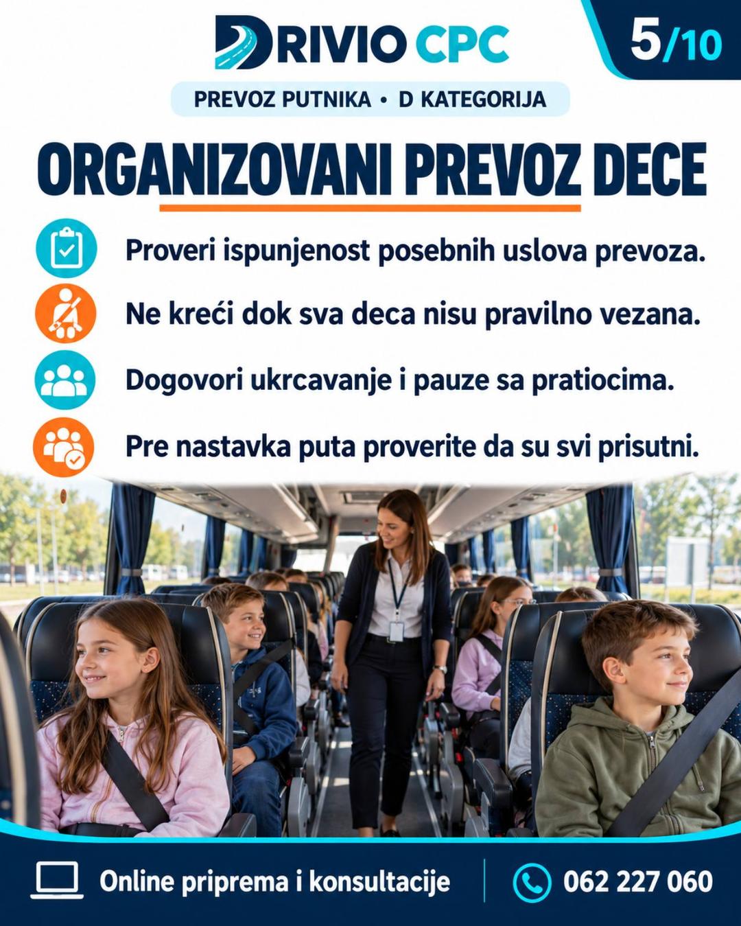 Korak 5: Organizovani prevoz dece — Bezbedan prevoz putnika