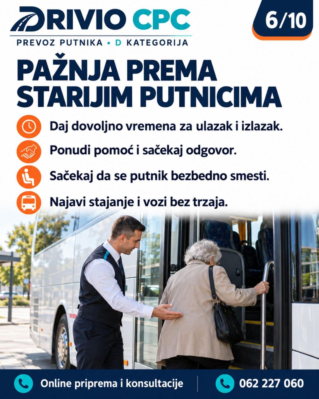Korak 6: Pažnja prema starijim putnicima — Bezbedan prevoz putnika