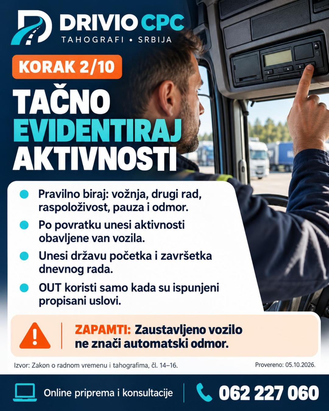 Korak 2: Tačno evidentiraj aktivnosti — Radno vreme vozača i tahograf
