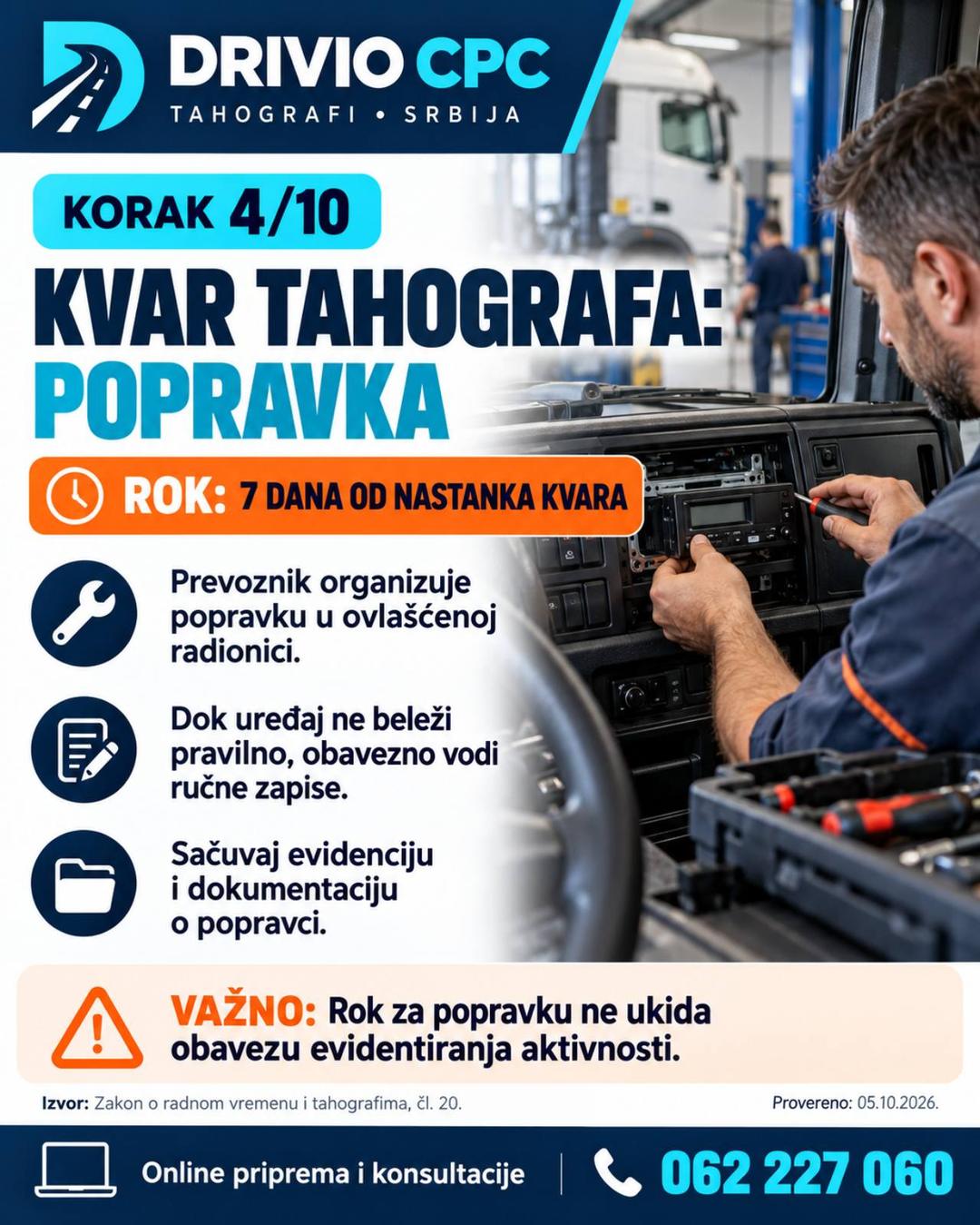 Korak 4: Kvar tahografa: popravka — Radno vreme vozača i tahograf
