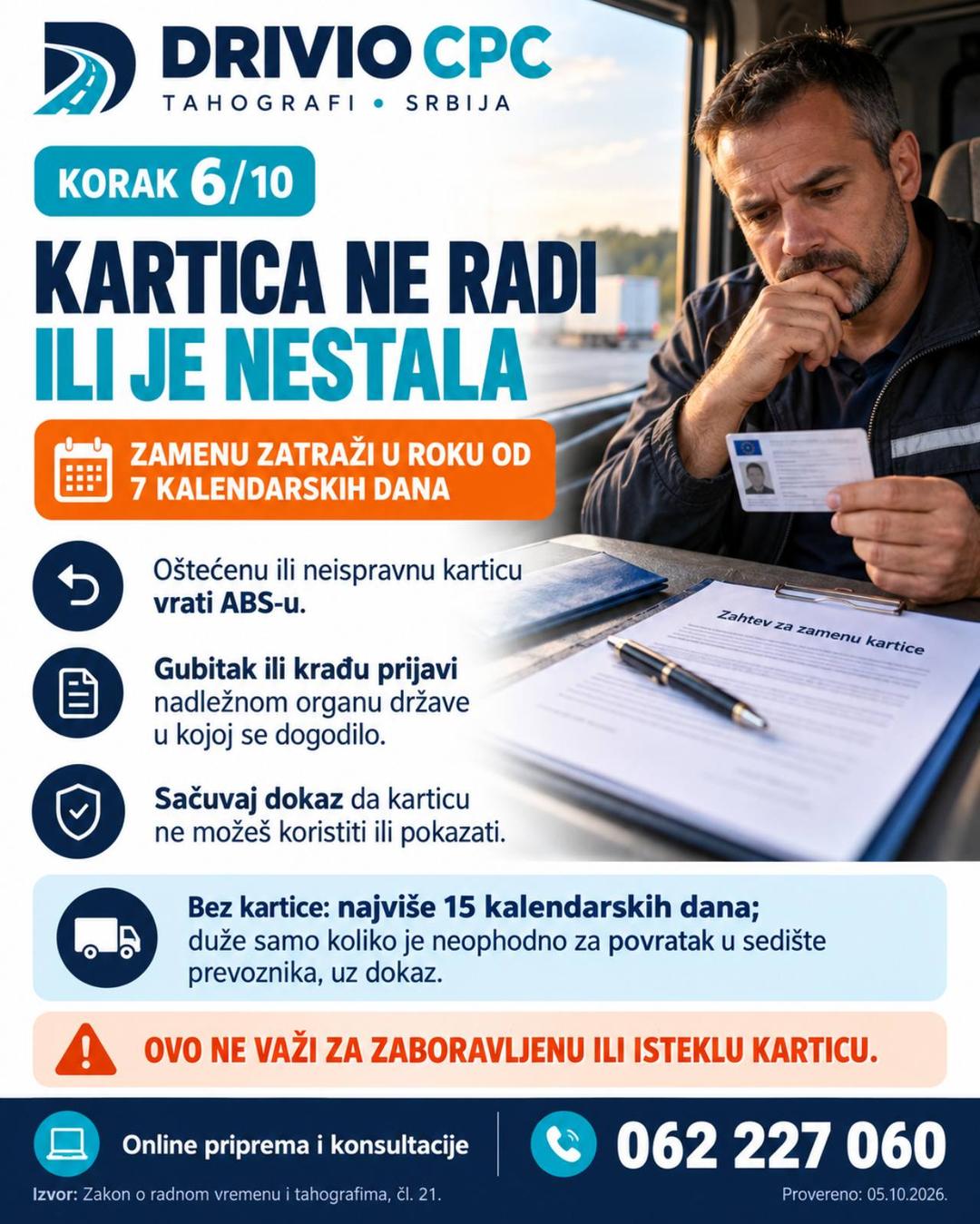 Korak 6: Kartica ne radi ili je nestala — Radno vreme vozača i tahograf