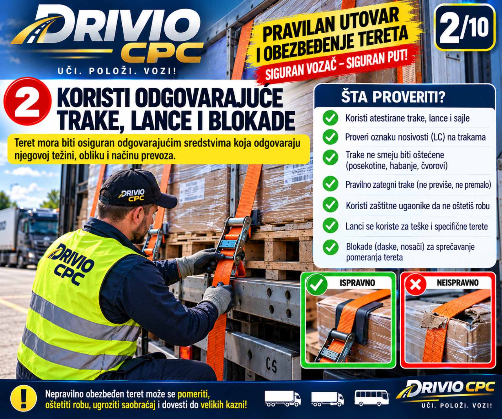 Korak 2: Korišćenje odgovarajućih traka, lanaca i blokada za obezbeđenje tereta