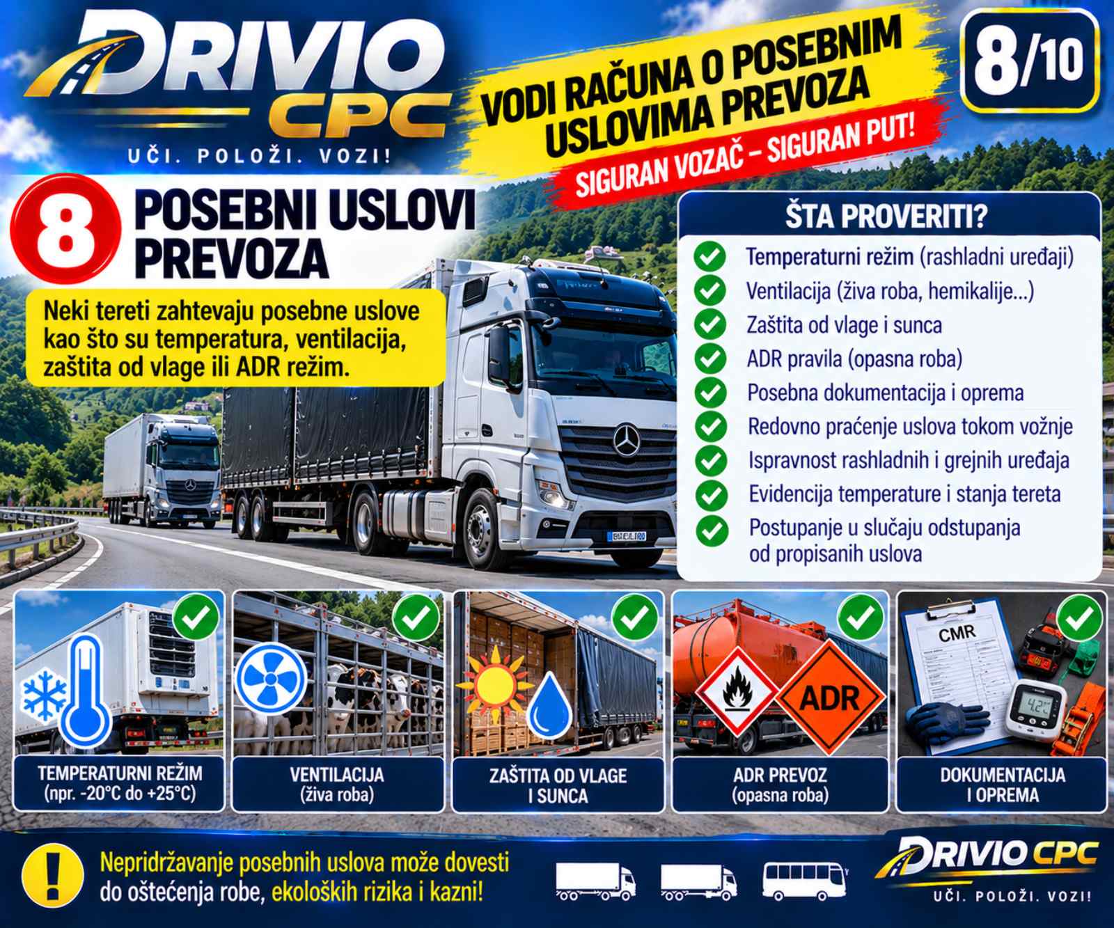 Korak 8: Posebni uslovi prevoza — temperatura, ventilacija, ADR